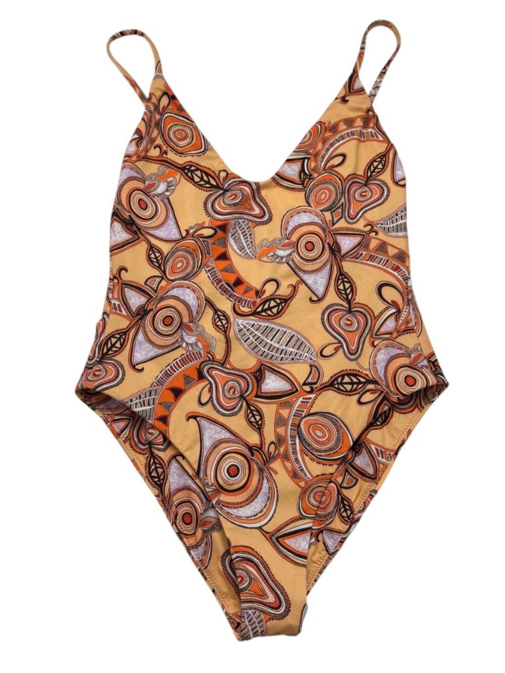 A.L.C Cleo Scoop One Piece Swimsuit Size XS Orange Brown Abstract Resortwear Fun